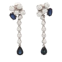 Pendientes largos de zafiros y diamantes
