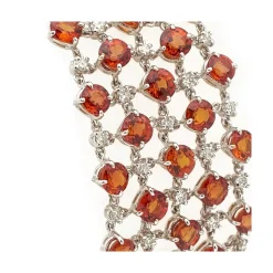 Pulsera de malla en oro blanco, diamantes y zafiros naranjas - 0190-1