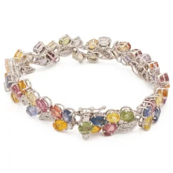 Pulsera de oro blanco con diamantes y zafiros - 0366-4
