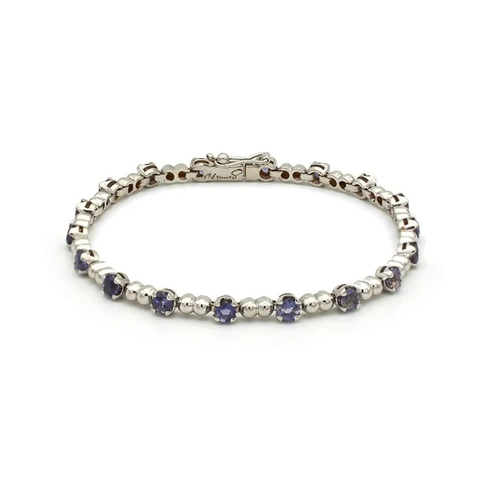 Pulsera de oro blanco e iolitas