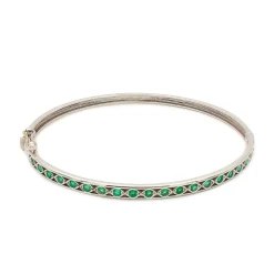 Pulsera rígida de oro blanco y esmeraldas - 1142