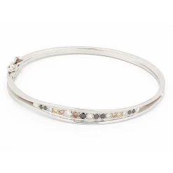Pulsera rígida de oro blanco con diamantes multicolor