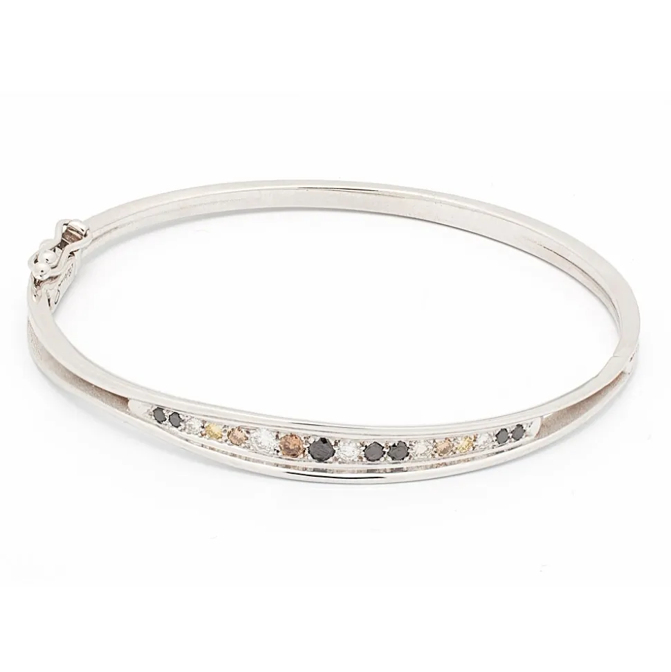 Pulsera rígida de oro blanco con diamantes multicolor