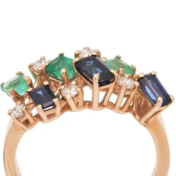 Sortija con diamantes, esmeraldas y zafiros