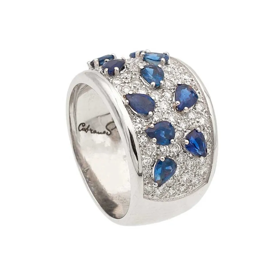 Sortija con zafiros y diamantes en pavé