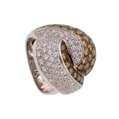 Sortija cruzada de diamantes brown y blancos