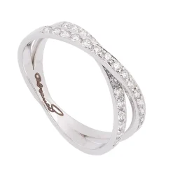 Sortija cruzada de oro blanco con diamantes - 1196
