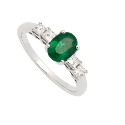 Sortija de oro blanco, diamantes y esmeralda