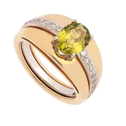 Sortija desmontable de oro amarillo y blanco con peridoto y diamantes
