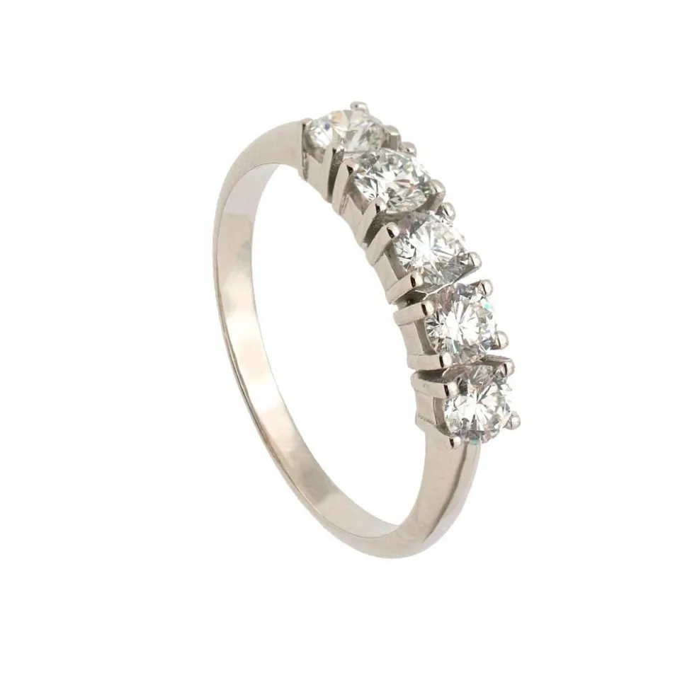 Sortija en oro blanco con cinco diamantes en garras