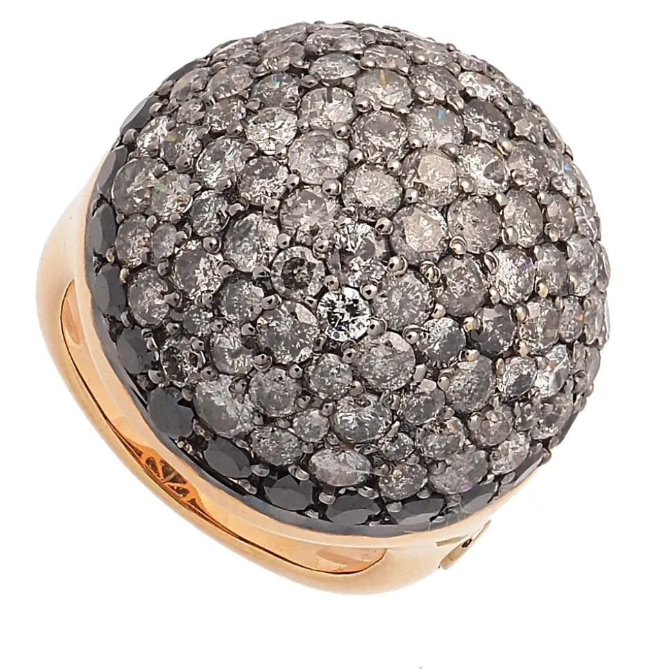 Sortija media esfera con diamantes negros y grises